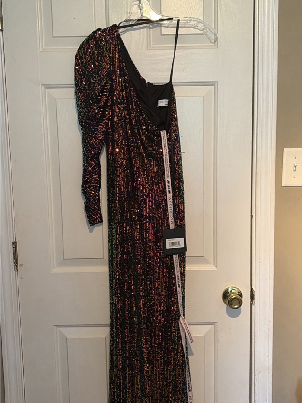 NWT Ieena for Mac Duggal one shoulder sequin evening dress size 0 style # 26591